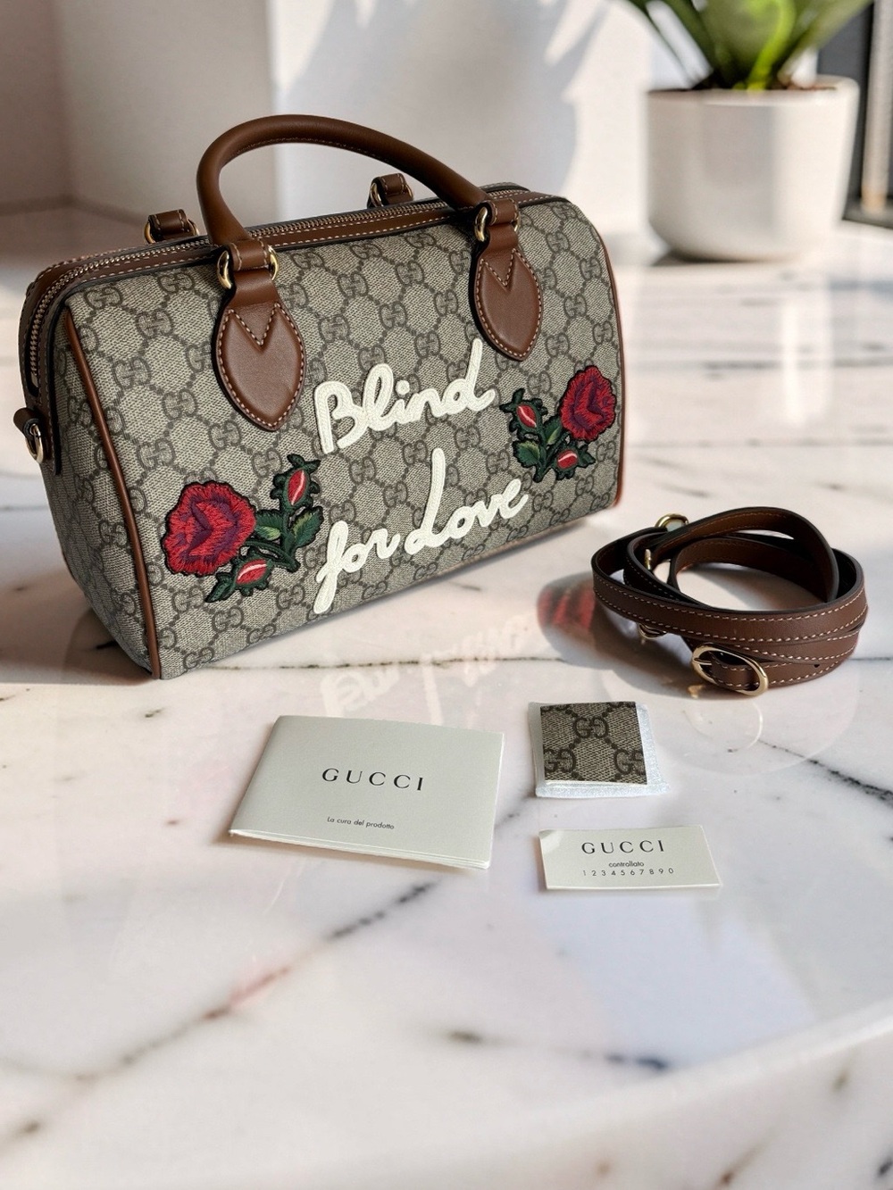 New Gucci GG Supreme Blind For Love Small Boston Bag